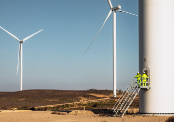 Wind farm in a desert-like surrounding